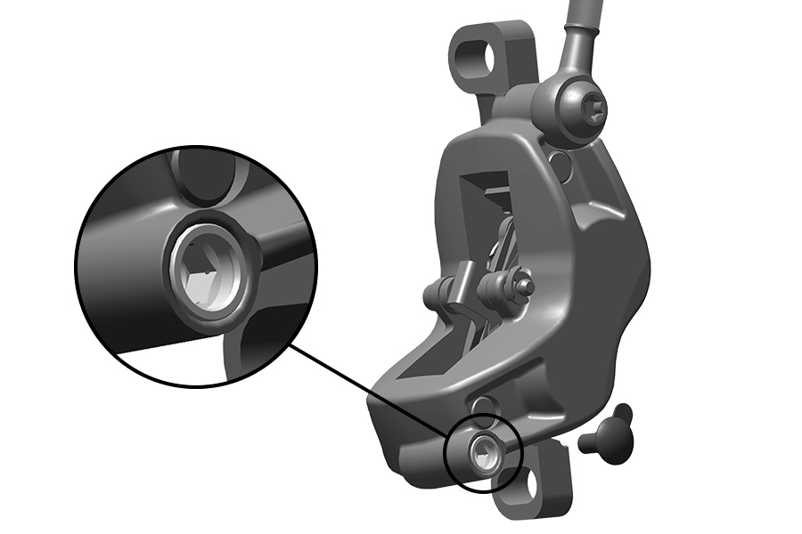 Esquema oficial SRAM que señala el puerto de purga Bleeding Edge en una pinza