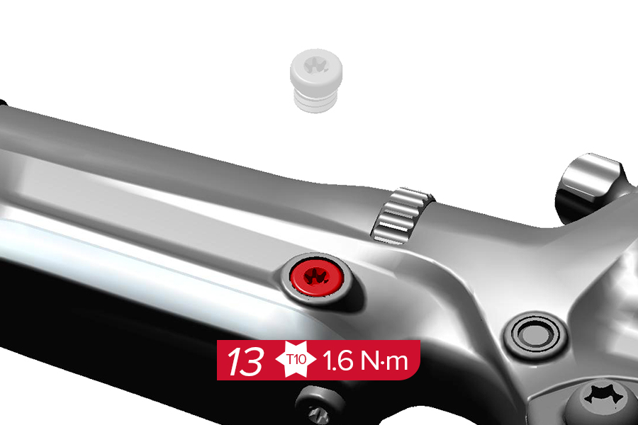 Esquema oficial SRAM del tornillo de purga de maneta Torx T10 con par de 1,6 N·m